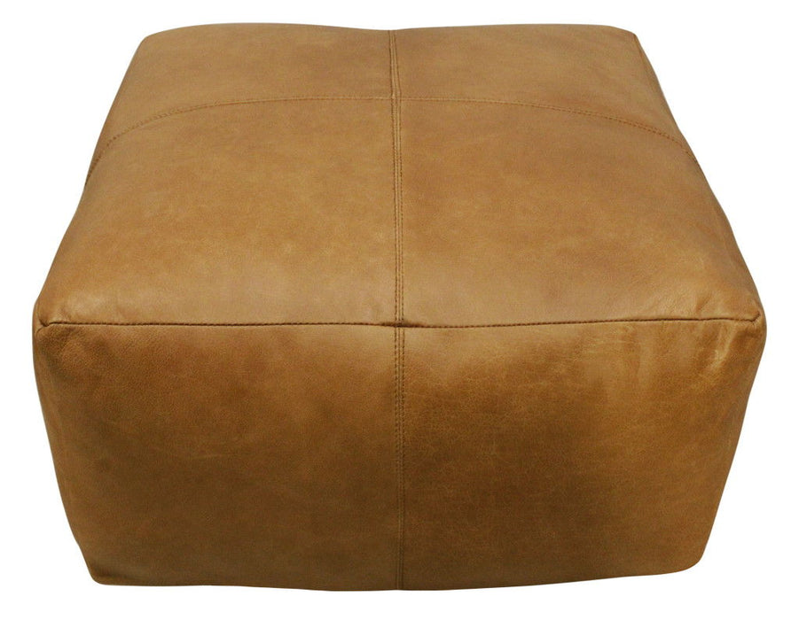 22" Genuine Leather Pouf Ottoman - Tan