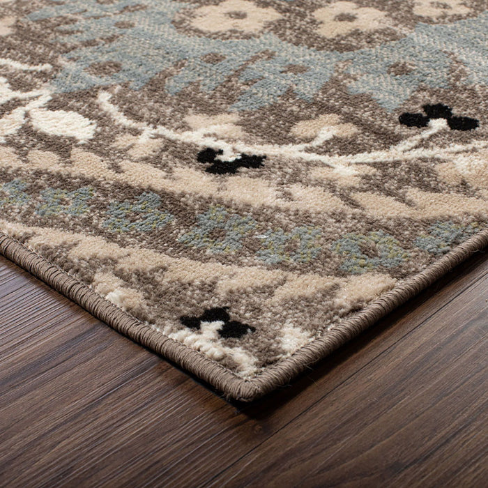 9' x 12' Floral Power Loom Stain Resistant Area Rug - Light Blue