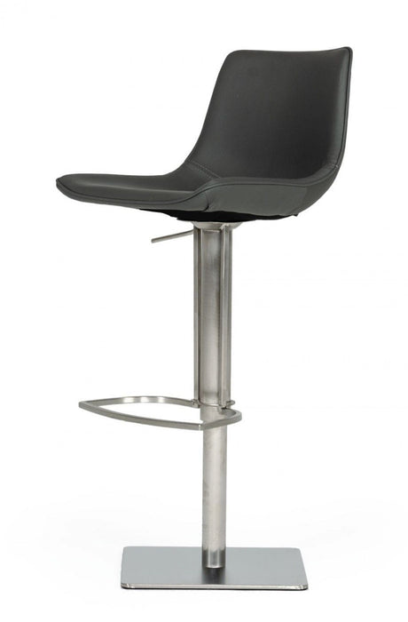 Faux Leather And Stainless Steel Swivel Low Back Bar Height Bar Chair - Gray And Silver
