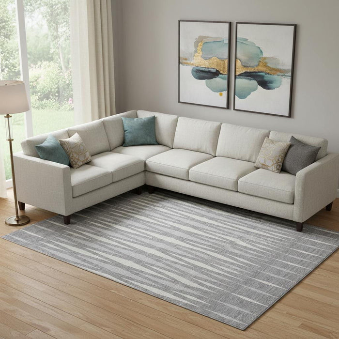 10' X 14' Geometric Washable Area Rug With UV Protection (670051) - Gray / Ivory