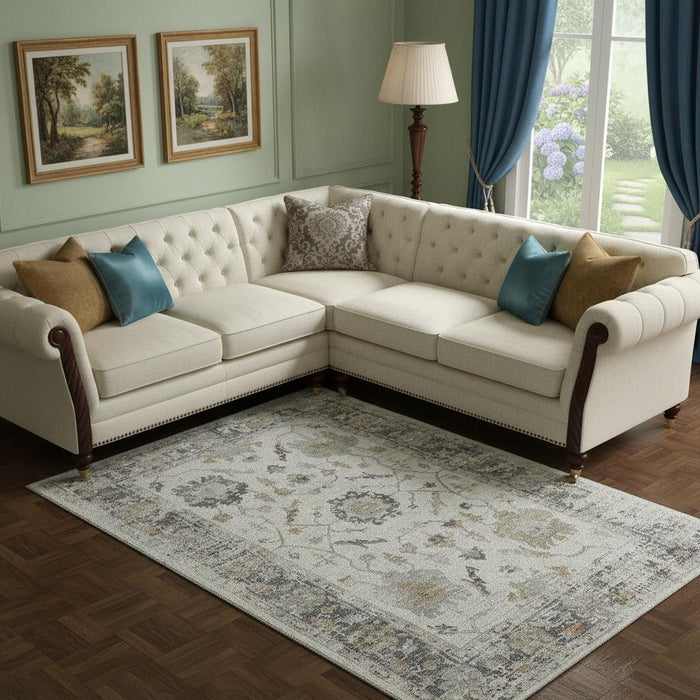 10' X 14' Oriental Washable Area Rug With UV Protection (709878) - Ivory / Taupe / Gray