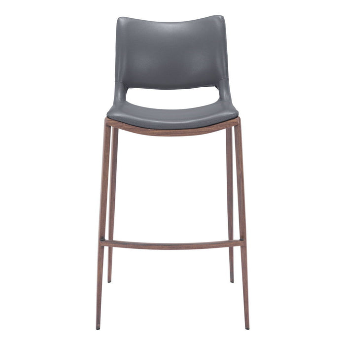 29" Faux Leather And Steel Low Back Counter Height Bar Chairs (Set of 2) - Dark Gray / Walnut