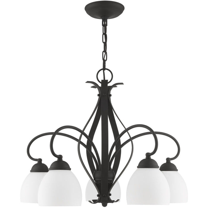 20" Five Light Dimmable Chandelier With Shades - Black