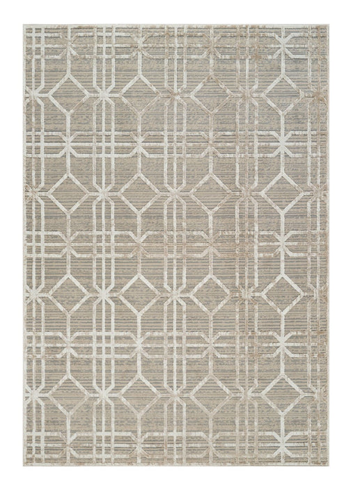 7.9' x 7.9' Modern Abstract Distressed Area Rug - Beige And Light Brown