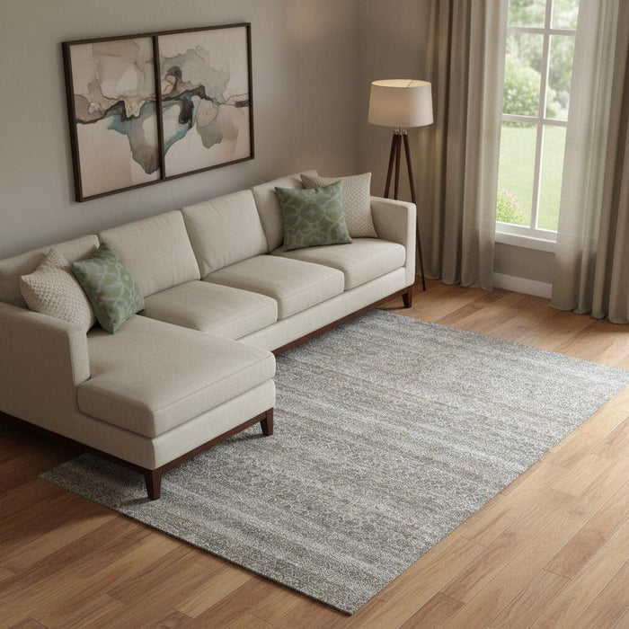 10' X 14' Striped Washable Area Rug With UV Protection (718001) - Brown / Beige