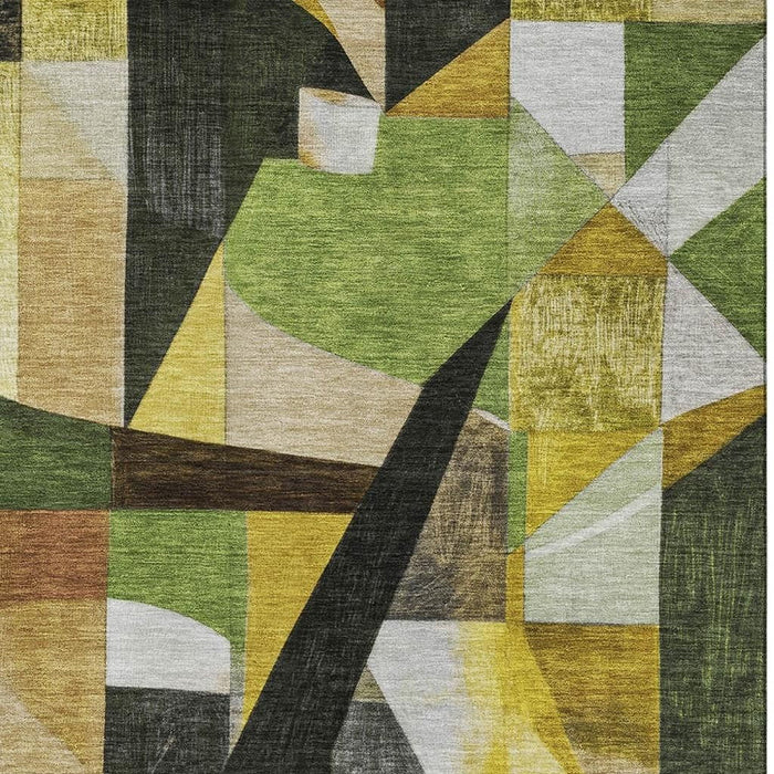 10' X 14' Abstract Washable Area Rug With UV Protection (700361) - Green / Black / Gold
