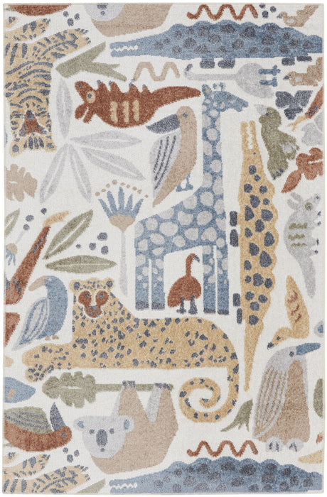 3' X 5' Animal Print Area Rug (532835) - Ivory / Blue / Beige