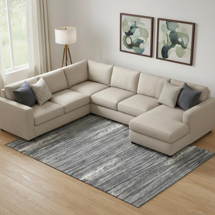 10' X 14' Striped Washable Area Rug With UV Protection (671222) - Gray / Ivory