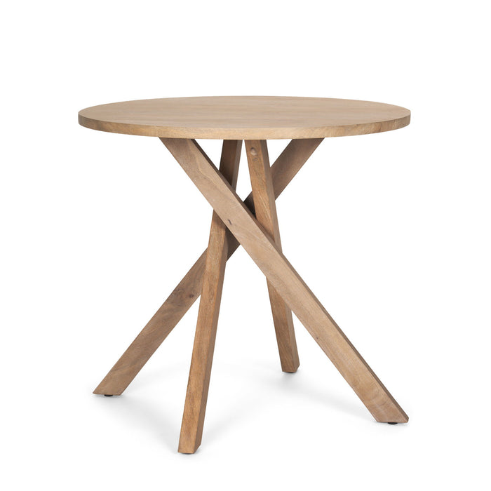 Distressed Solid Wood Round Cross Legs End Table - Natural