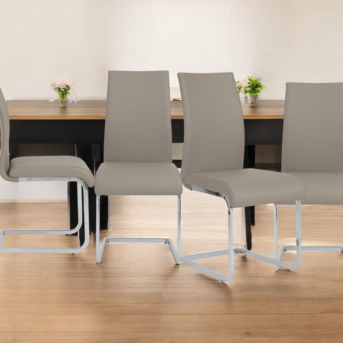 Upholstered Leather Dining Side Chairs (Set of 4) - Taupe