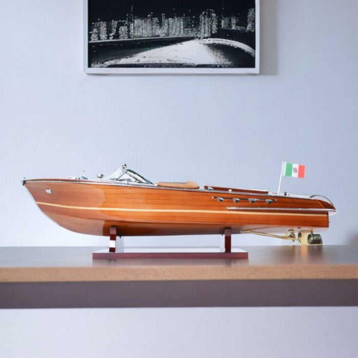 Hand Painted Riva Aqurama Medium Speedboat Model Boat - Brown