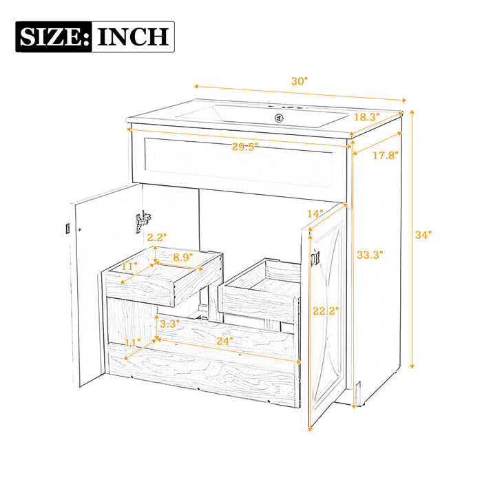 Giga bathroom vanity with sink, freestanding storage cabinet, soft-closing doors, and handles, ideal for modern bathroom decor.