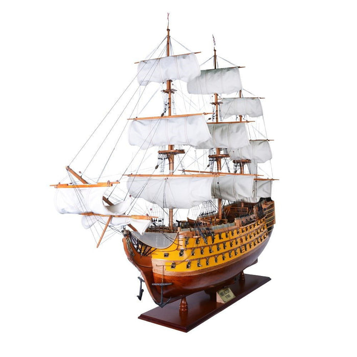Hand Painted Model Boat - Dark Brown / Yellow