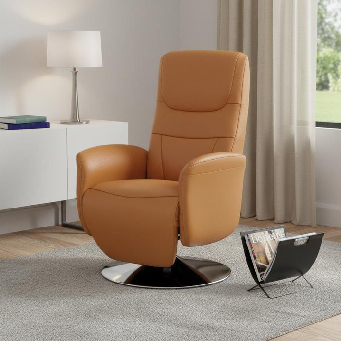 Tufted Genuine Leather Power Swivel Recliner (730552) - Burnt Umber
