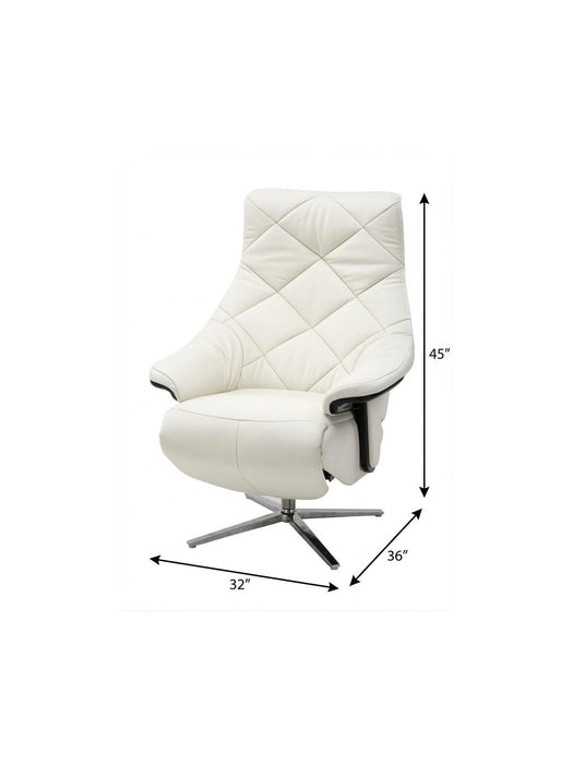 Tufted Genuine Leather Power Swivel Recliner - White