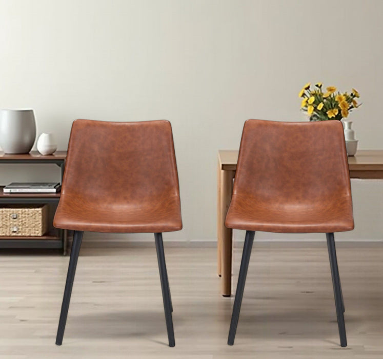Vintage Look Faux Leather Slight Scoop Dining Chairs (Set of 2) - Brown