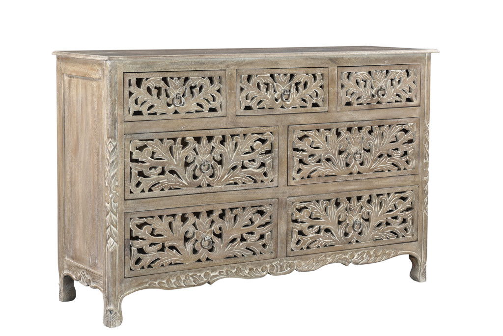 Solid Wood Seven Drawer Dresser - Light Brown