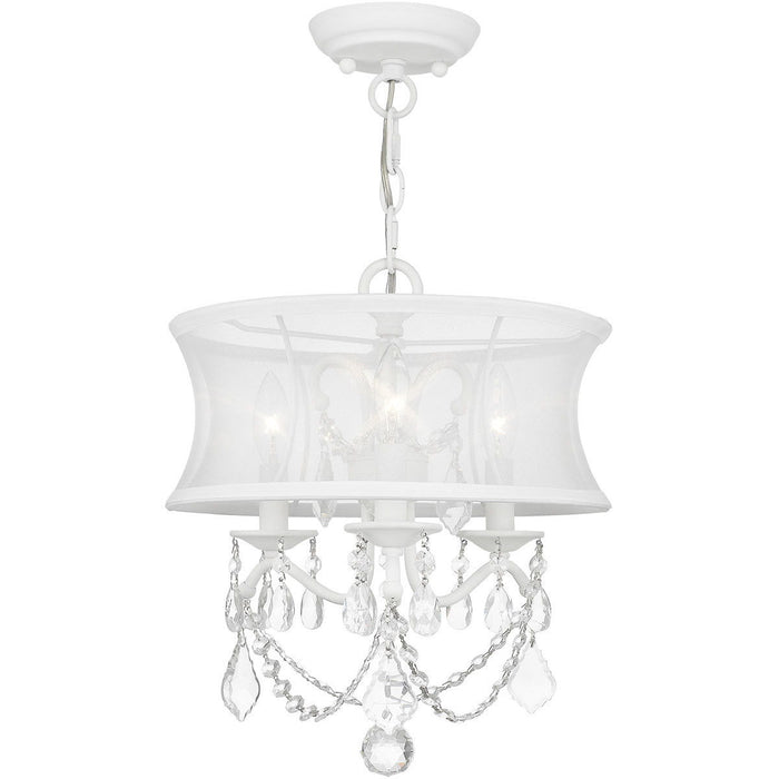 17" Three Light Dimmable Chandelier With Shades - White
