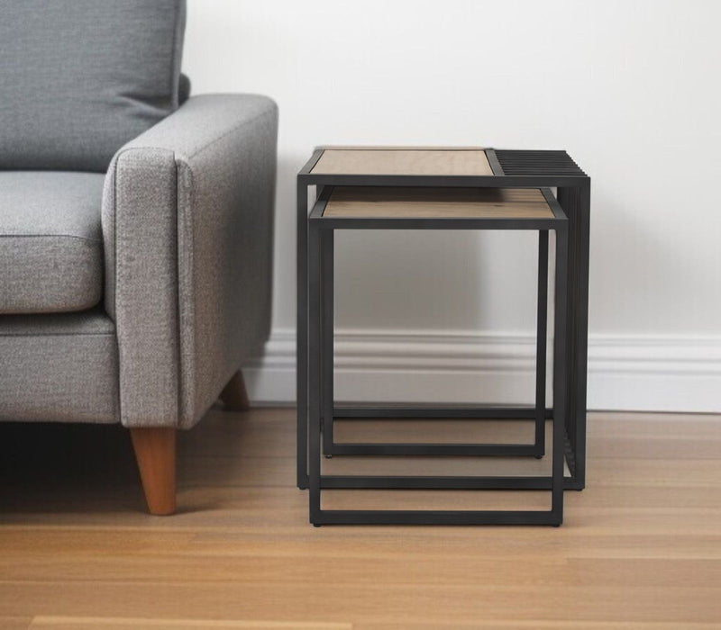 Solid Wood And Metal Square Sled Nested Tables (Set of 2) - Black