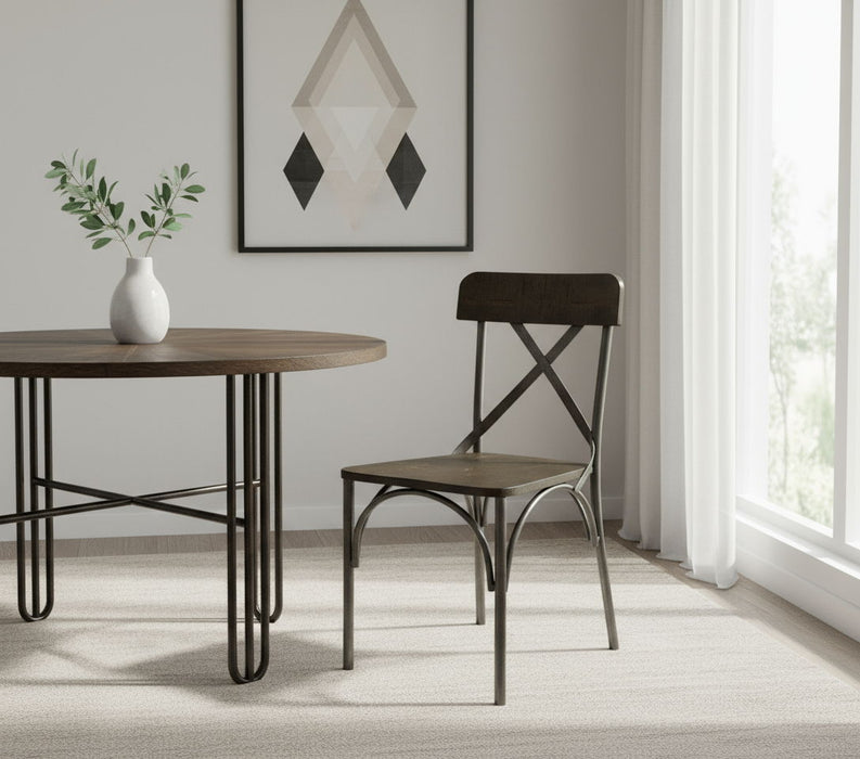 Solid Wood Cross Back Dining Side Chairs (Set of 2) - Brown / Gray