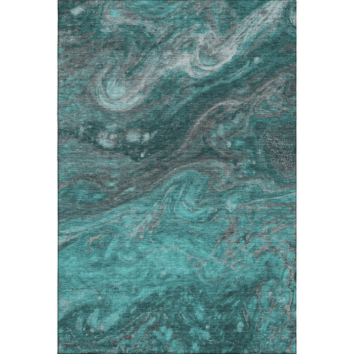 10' X 14' Abstract Washable Area Rug With UV Protection (650854) - Teal / Gray / Ivory