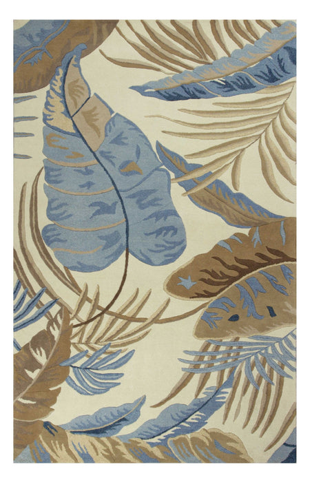 8' x 11' Wool Tropical Botanical Hand Tufted Area Rug - Ivory And Blue