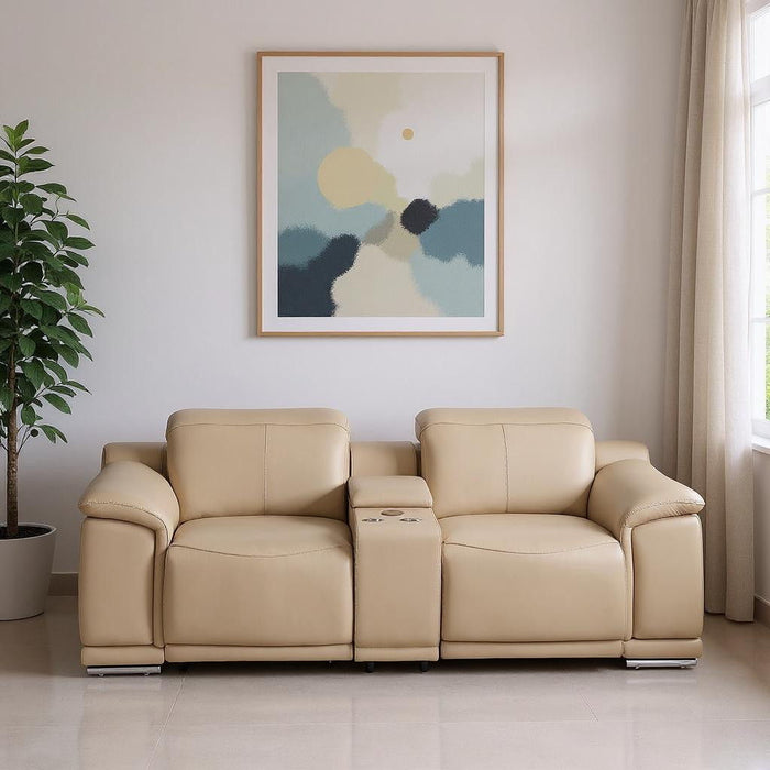 Leather Power Reclining Loveseat (643827) - White / Silver