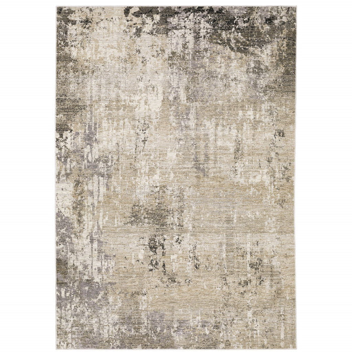 9.8' x 12.9' Abstract Power Loom Stain Resistant Area Rug - Beige Grey Ivory Tan And Brown