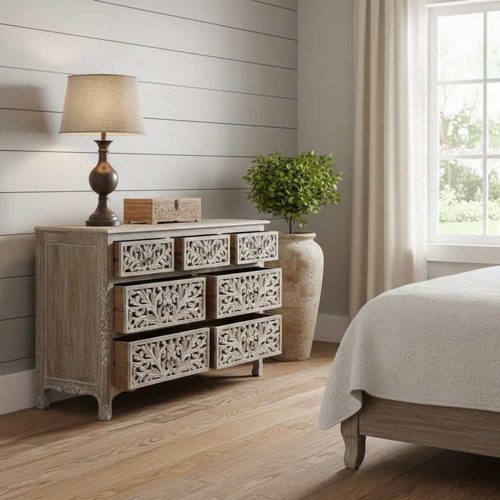 Solid Wood Seven Drawer Dresser - Light Brown