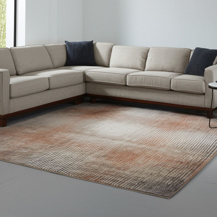 8' X 10' Abstract Area Rug - Ivory And Pink