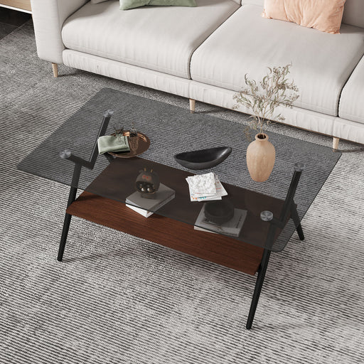 Giga rectangular coffee table with tempered glass top and shelf, modern living room furniture, sleek and stylish design
