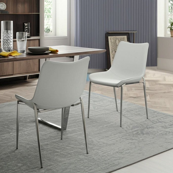 Upholstered Faux Leather Dining Chairs Without Arms (Set of 2) - White