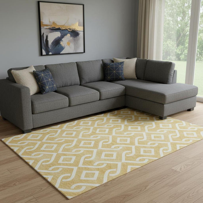 9' X 12' Geometric Washable Area Rug With UV Protection (652508) - Gold / Ivory