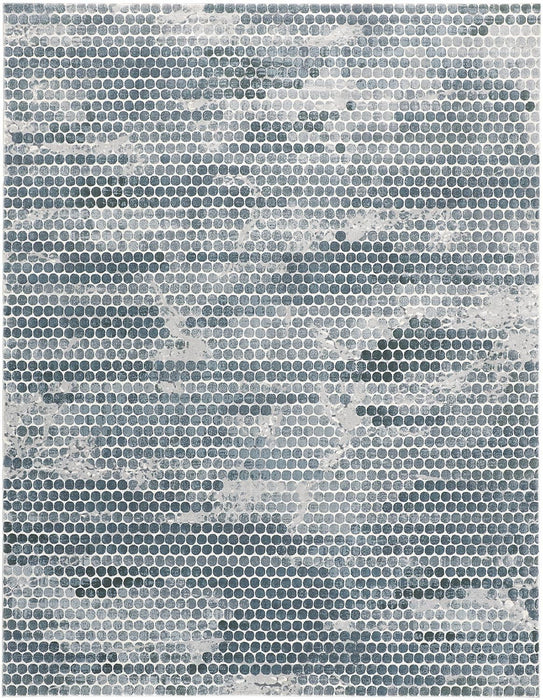 10' x 13' Polka Dots Distressed Stain Resistant Area Rug - Blue And Gray