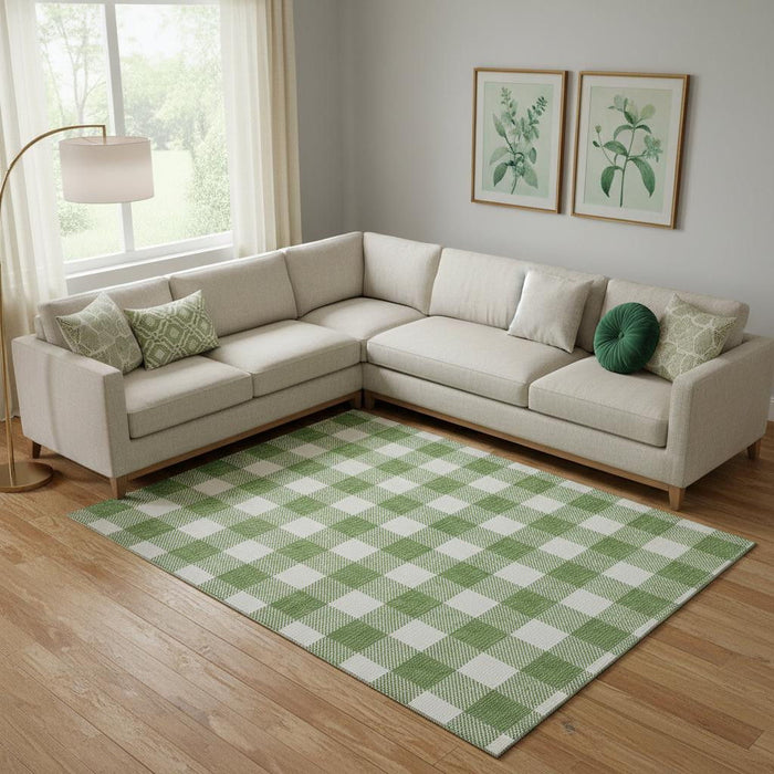 10' X 14' Plaid Washable Area Rug With UV Protection (673381) - Green / Ivory