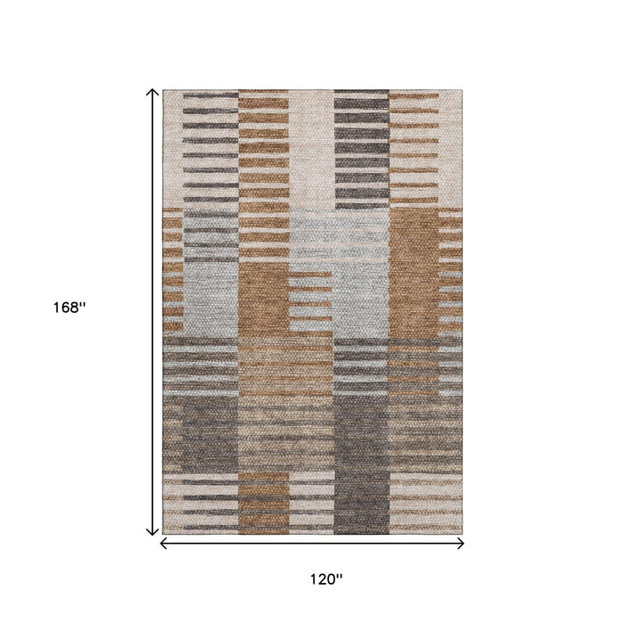 10' X 14' Striped Washable Area Rug With UV Protection (656262) - Rust / Ivory / Gray