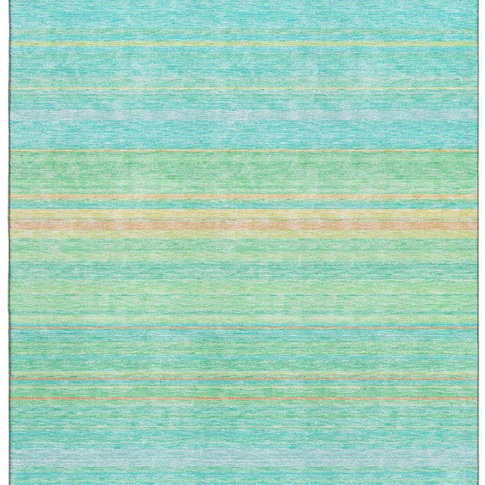 10' X 14' Striped Washable Area Rug With UV Protection (677291) - Aqua / Yellow / Peach