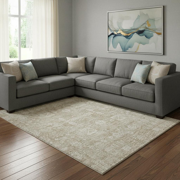 9' X 12' Floral Washable Area Rug With UV Protection (653355) - Beige / Ivory