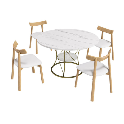Giga round extendable dining table set with four matching chairs in a modern 5-piece dining room set arrangement.