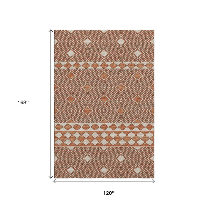 10' X 14' Tribal Washable Area Rug With UV Protection (644760) - Burnt Sienna / Ivory