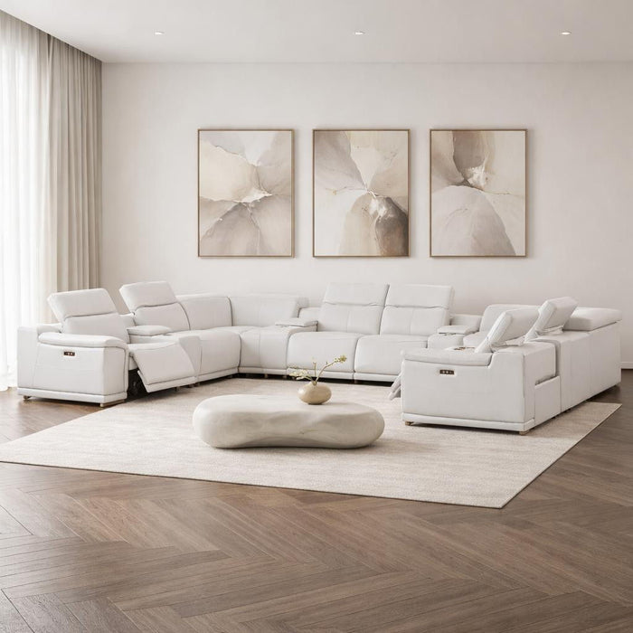 Leather Modular U Shaped Twelve Piece Corner Sectional With Console - White