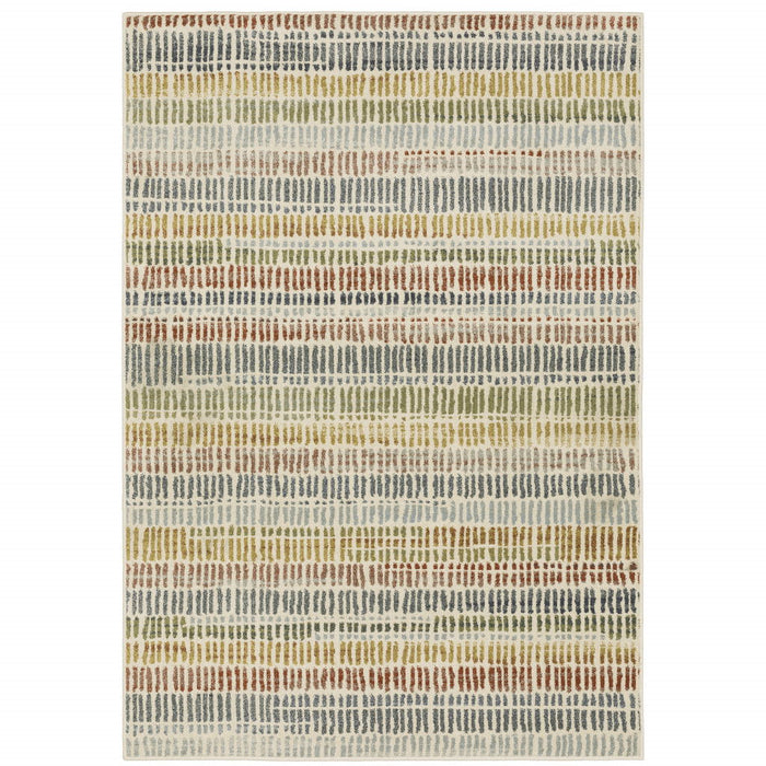8' x 10' Geometric Power Loom Stain Resistant Area Rug - Ivory Blue Green Red And Gold