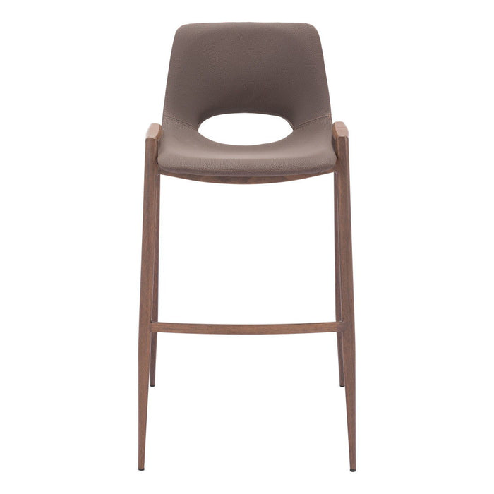 30" Modern Faux Leather And Steel Low Back Bar Height Bar Chairs (Set of 2) - Brown