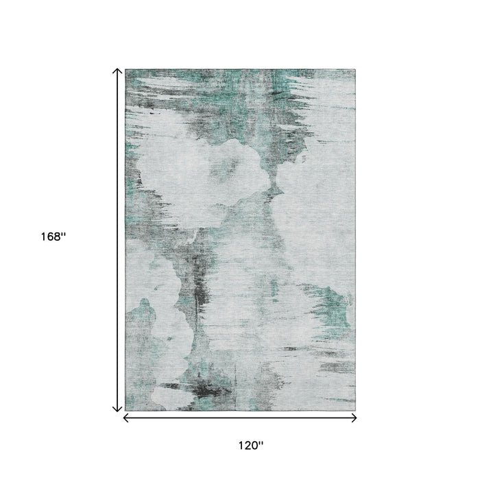 10' X 14' Abstract Washable Area Rug With UV Protection (657239) - Teal / Gray / Ivory
