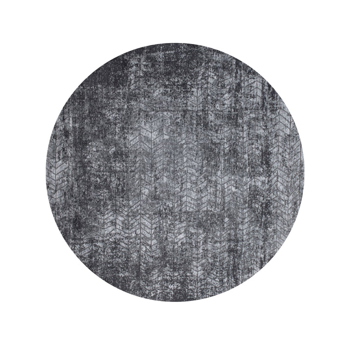 8' Round Chevron Non Skid Area Rug - Black And Gray