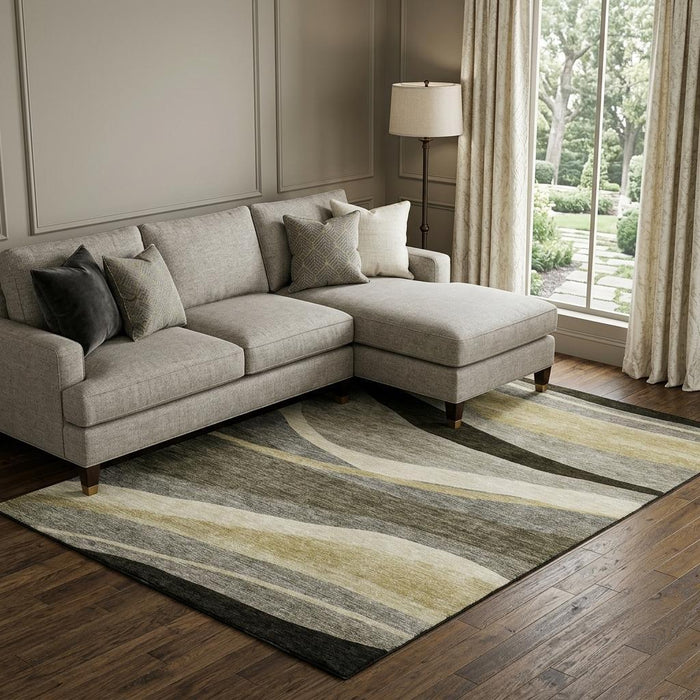 10' X 14' Abstract Washable Area Rug With UV Protection (684250) - Taupe / Beige / Ivory