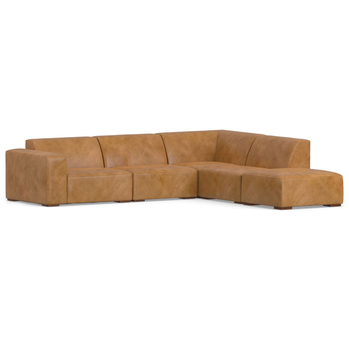 116" 2 Piece Living Room Set Sienna Leather Sofa With Ottoman With Brown Legs - Brown