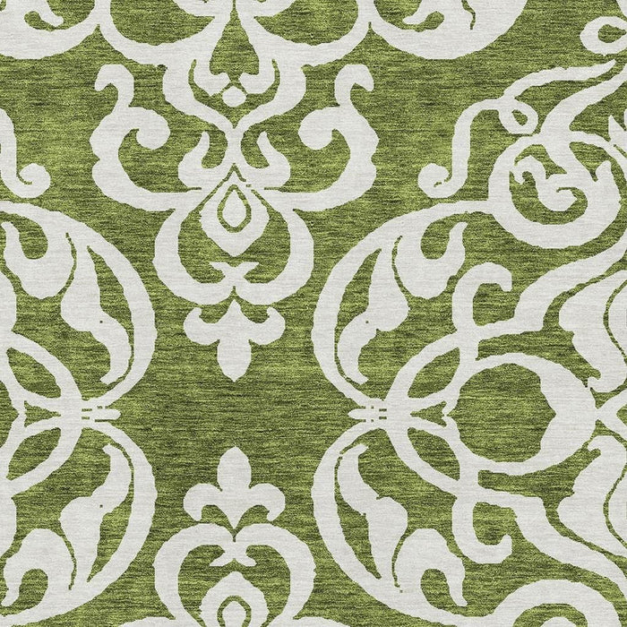 10' X 14' Damask Washable Area Rug With UV Protection (676926) - Green / Ivory