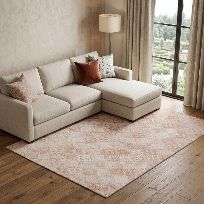 10' X 14' Geometric Washable Area Rug With UV Protection (683842) - Pink / Ivory