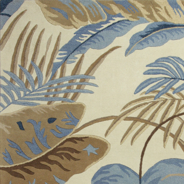 8' x 11' Wool Tropical Botanical Hand Tufted Area Rug - Ivory And Blue